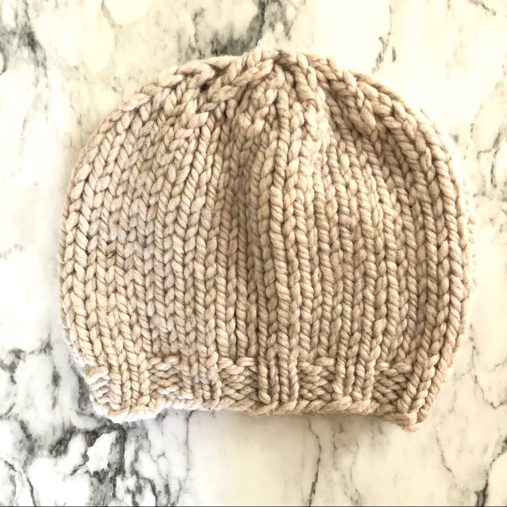 Handmade knit beanie in linen